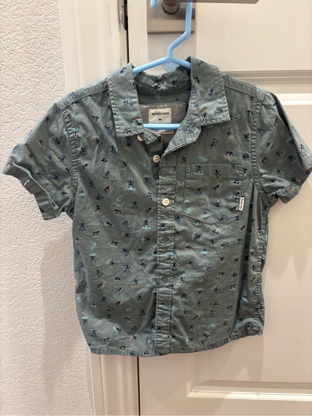 Quiksilver Boys' Teal Micro Surf Print Short Sleeve Button-Up